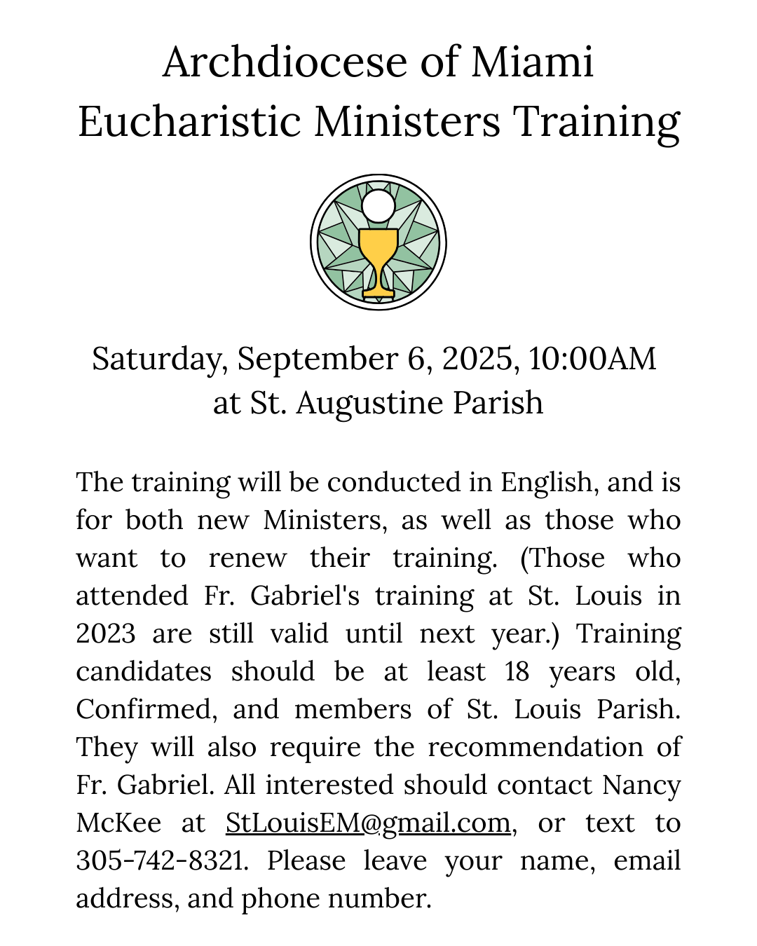 Archdiocese of Miami Eucharistic Ministers Training                                                                                                                                                                                                                                                         